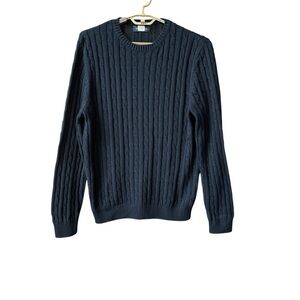 Piombo Navy Cable Knit Men's Crewneck Sweater